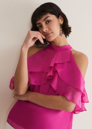 Phase Eight Heather Ruffle Shirts Pink USA | 0786249-QE